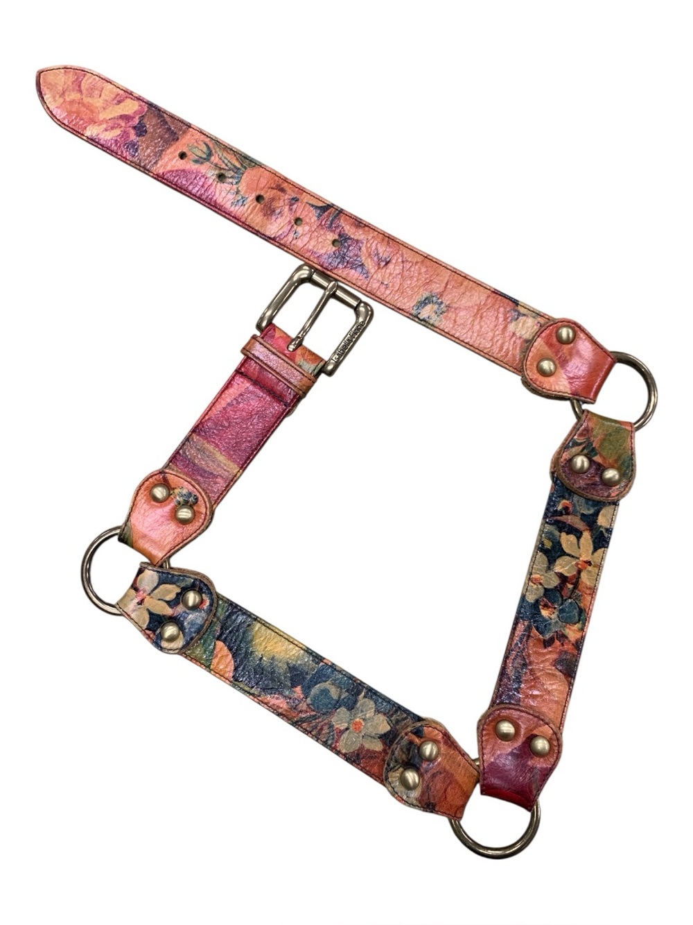 Isabella Fiore Floral Pink and Blue Leather Harness Belt